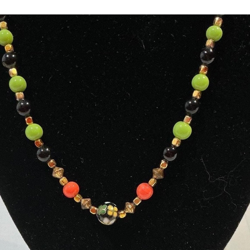 Colorful Glass Flower Beaded Necklace 19" Statement Beadcore Boho Festival Style